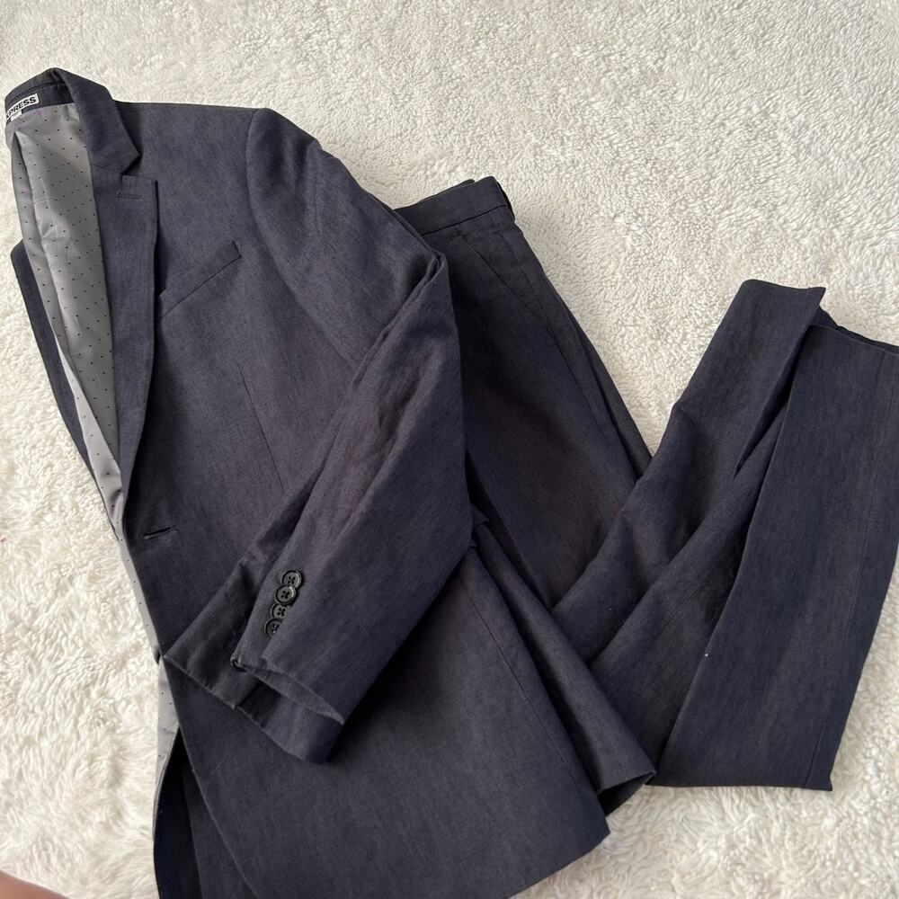 Express Men Navy Linen Cotton Suit 29x30 38 Jacket Preppy Weddings Business Work